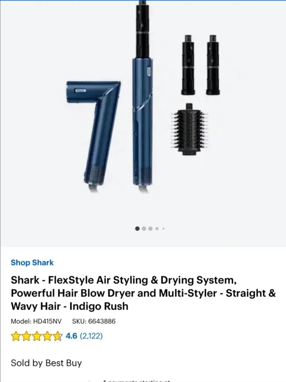 Shark Blue Hot Air Hair Styler with Round Brush Attachments